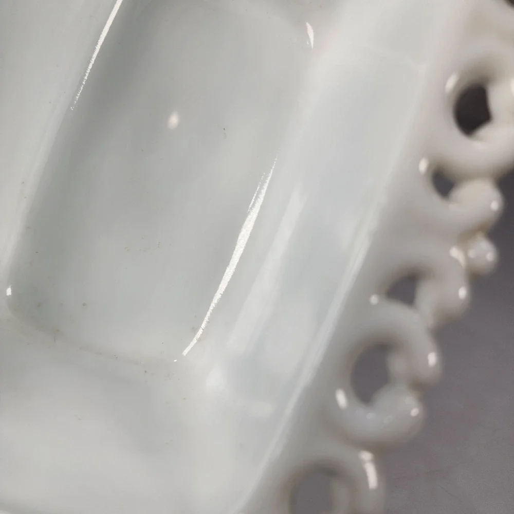 Vintage White Milk Glass Pedestal Bowl Open Lace Edge Ribbed Candy Dish Planter